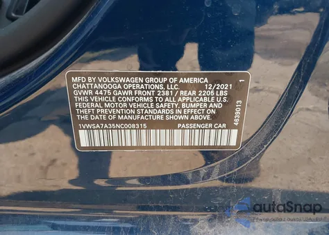 2022 Volkswagen Passat 2.0T Se z USA, uszkodzony, nr VIN 1VWSA7A35NC008315